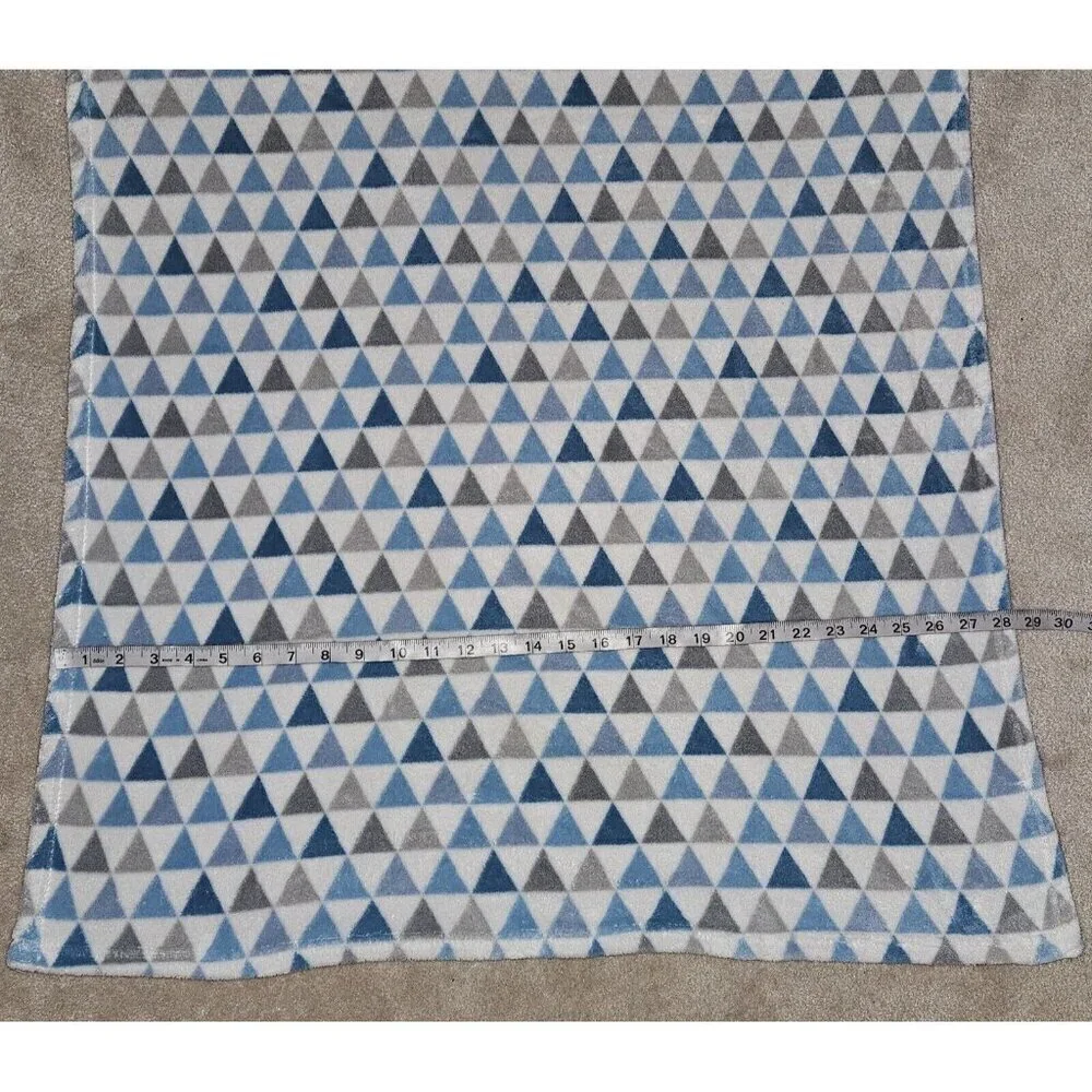 RN 119741 Aqua Blue Gray White Triangles Fleece Baby Blanket Lovey Geometric